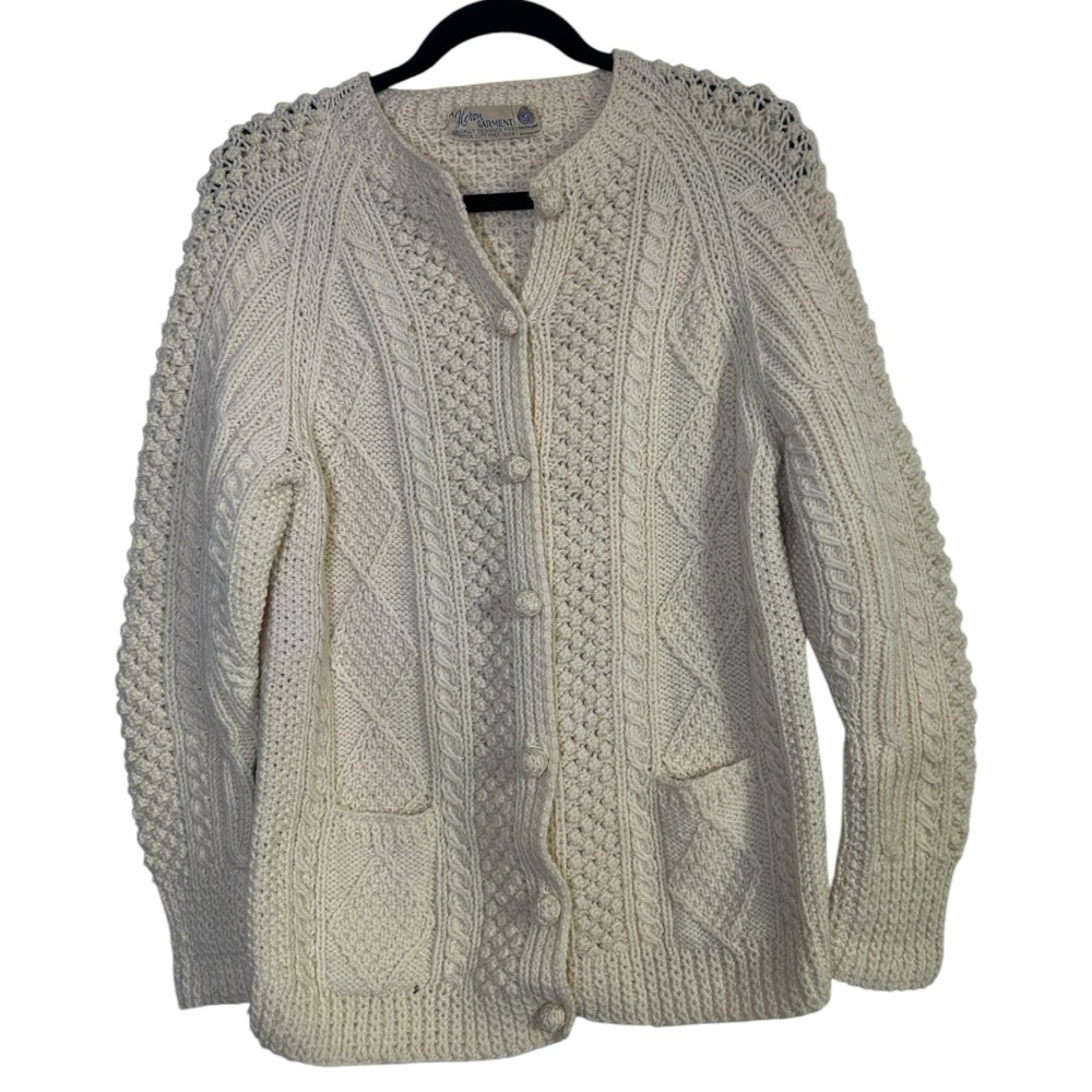 Heron‎ Garment Pure Wool Cream Chunky Knit Sweater Vintage S/M